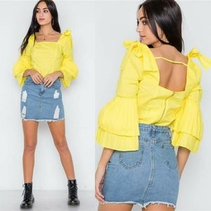 April Showers Pleated Sleeve Blouse (Yellow)